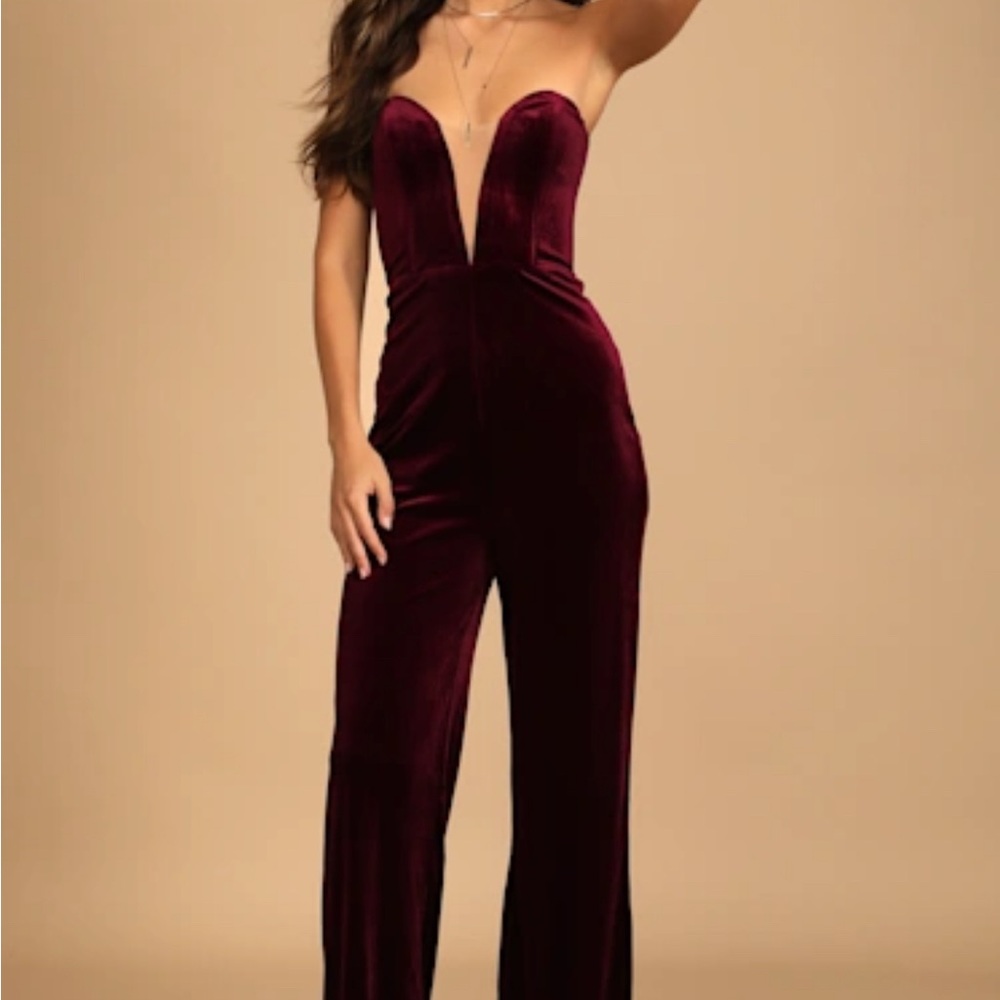 Lulu's Deep Wine Velvet Jumpsuit